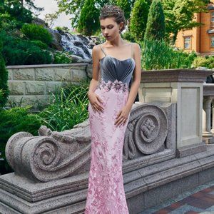 NWT Evening Luxury Prom Gown Calypso Collection Supernova S 2 Grey/Pink (VN-036)